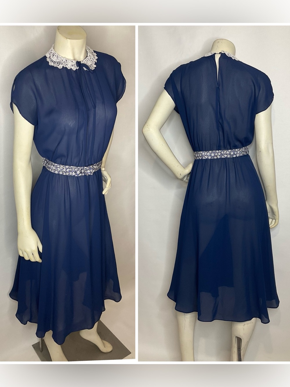 1950’s Vintage Sheer Chiffon Flutter Sleeve Rockabilly School Girl Dress Small